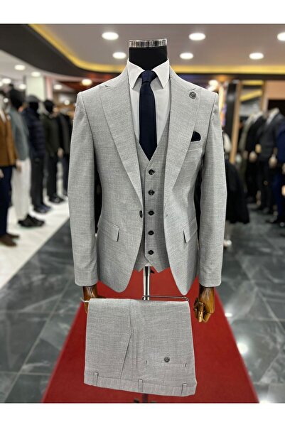 Terziayhan  Gri 5 Düğme Yelekli Slimfit Takım Elbise