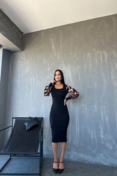 KAMACI BUTİK Rochie de tricotaj - Guler pătrat, Detaliu mâneci, STANDAR BEEDE...