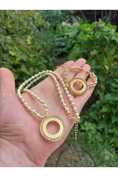 GEZERGOLD TAKI Çeryek Incili Dorikalı Kolye Bileklik 24ayar Altın Kaplama Ver...