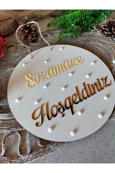 fabrikahşap Welcome Written Door with Pearls - Special Day for Wedding and Engagement