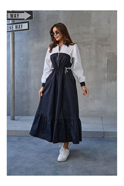 Elif Özbey Butik Beyaz Fermuarlı Polo Yaka Elbise