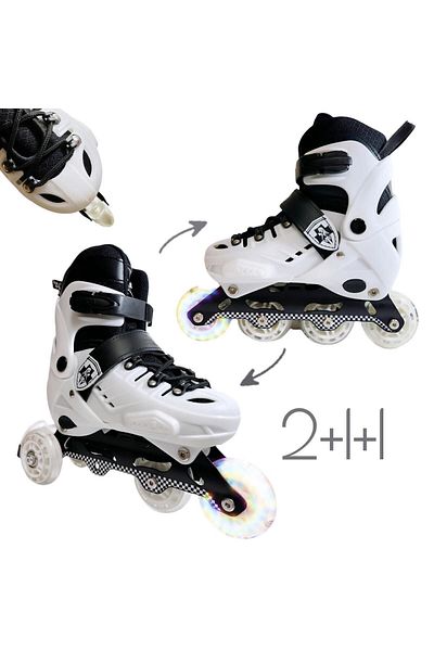 Depomiks Avm White Lighted Caster Adjustable Kids Exercise Roller Skates 2 Function Helmet Protective Set