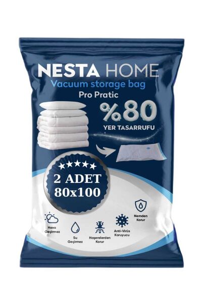 NESTA HOME PRO Pratic 2 Adet XXL Büyük boy 80x100 cm vakumlu hurç vakumlu poşet,düzenleyici