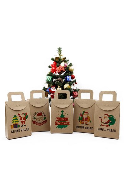 reprodesign New Year's Themed 5 Different Printed Gift Box - 20 Pieces Model:1
