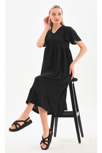 DEVRİMAY TEKSTİL Rochie de vară pentru femei Wrap Butterfly Sleeve Negru