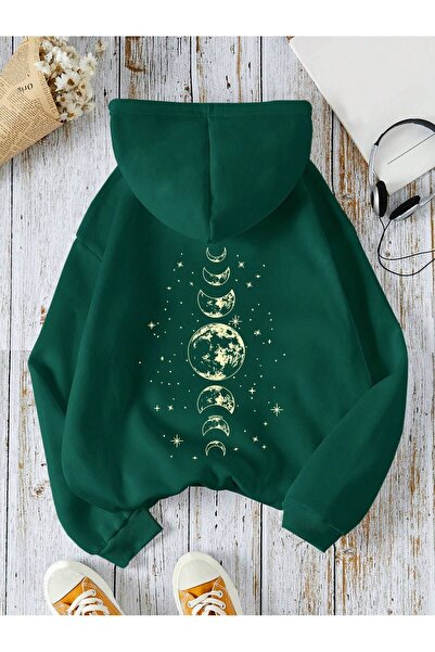 coolart Φούτερ με κουκούλα Nefti Green Oversize - Χοντρό χειμερινό, με τσέπες