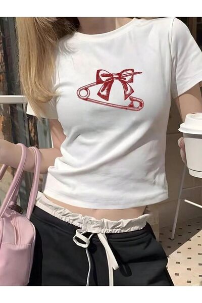 Le Savu Μπλούζα με κορδέλα με συνδετήρες με τύπωμα Crop