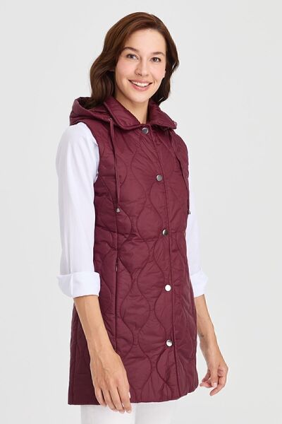 Desen Triko Women's Hooded Quilted Vest Claret Red
