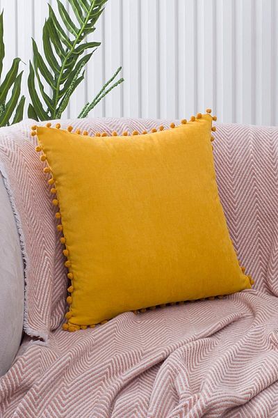 ÖZENEV Yellow Pompom Throw Pillow Cover with Color and Size Options Decorative Plain Simple Punch Panoroma