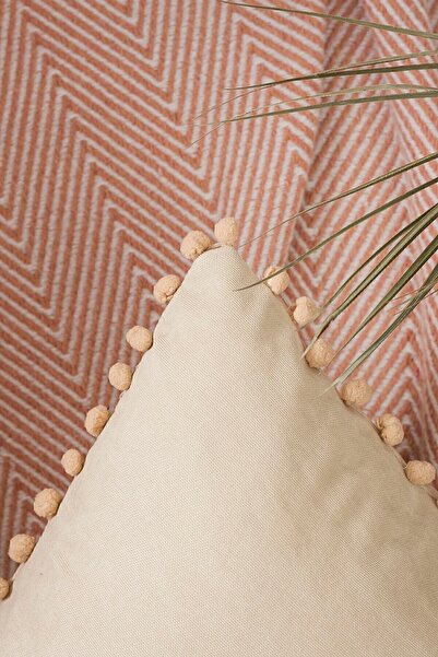 ÖZENEV Cream Pompom Throw Pillow Cover with Color and Size Options Decorative Plain Plain Punch Panoroma