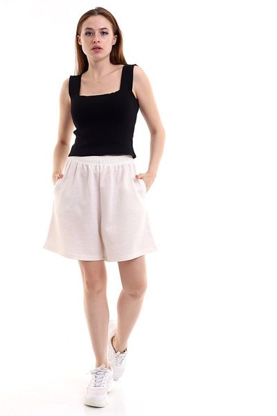 kozzy Women's Loose Casual Cut Regular Pocket Shorts Ecru