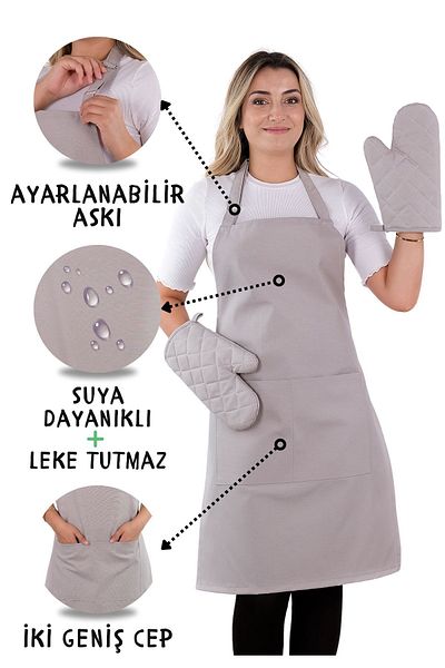 sevilya Simple Set of 3 Kitchen Apron Set with Adjustment Hanger and Pocket (2 GLOVES) Chef Waiter Cafe Cook Barista
