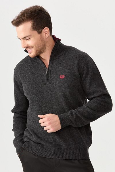Desen Triko Ανδρικό πουλόβερ με φερμουάρ Classic Wool K.smoked