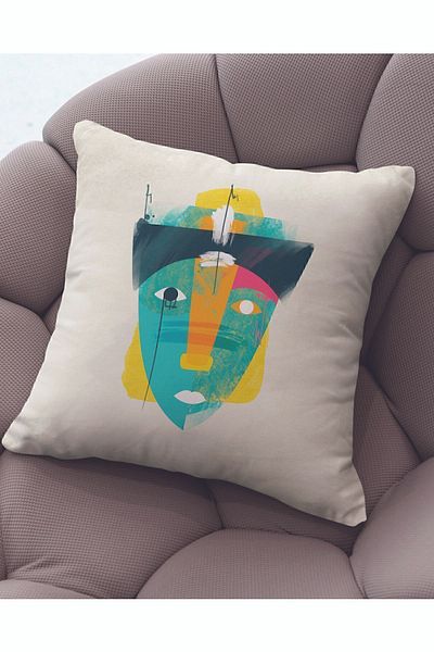 ÖZENEV Velvet 43x43 Cm Throw Pillow Case Decorative Soft Living Room Abstract Face