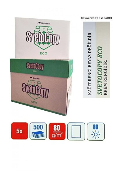 SVETOCOPY A4 80 Gr Fotokopi Kağıdı Sarı 1 Koli 5'li Paket 2500 Adet Krem Rengi