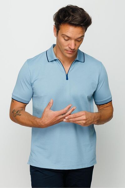 Desen Triko Ανδρικό μπλουζάκι Polo Neck με φερμουάρ H.blue