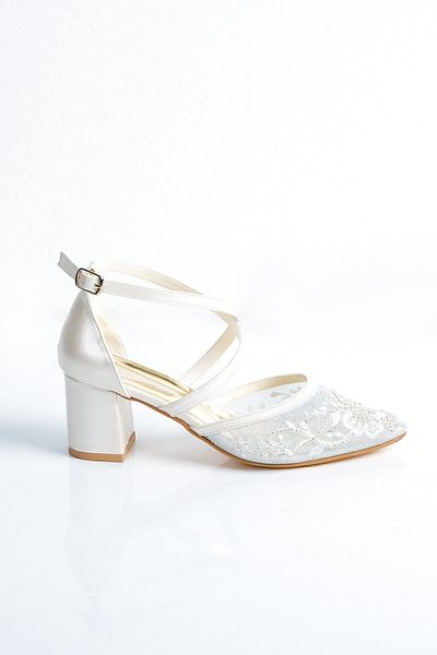 Gül Kundura Ankle Strap Bead Embroidered Evening Dress Wedding Dress Shoes