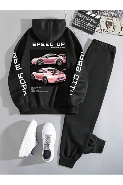 coolart Σετ Φόρμας Speed Up Jogger - Μαύρο Φούτερ και Παντελόνι με Στάμπα