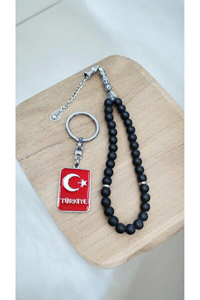 Ayver Gift Glass Model Rosary and Turkish Flag Keychain Set of 33
