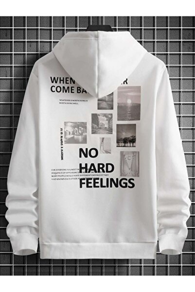 SeusCraft Hard Feelings Λευκό Φούτερ με Στάμπα Oversize με Κουκούλα - Με Τσέπ...