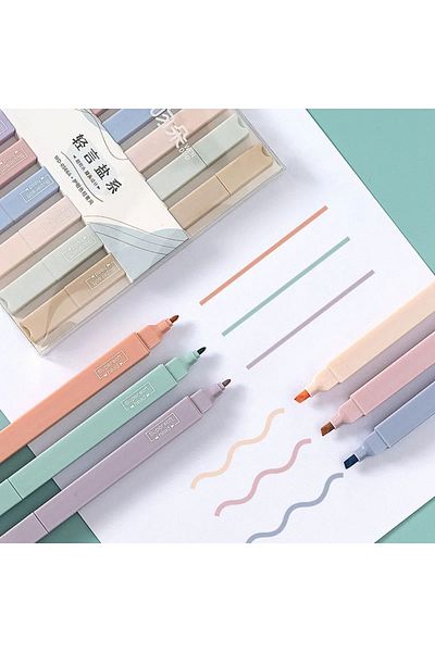 Kawaii Morandi Double Ended Ultra Soft Pastel Highlighter Set Wd-0566A