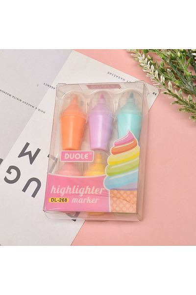 Bold Grup 6 Colors Highlighter Set with Ice Cream Figure