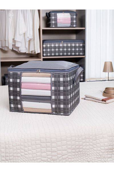 NACAREV Medium Size Windowed Gray Square Pattern Plaid Closet Organizer Clothing Storage 45X40X30Cm