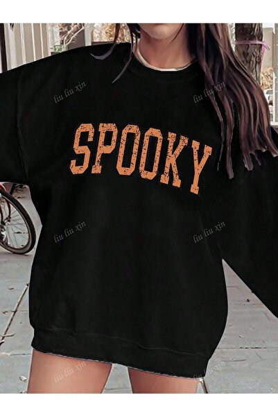 SeusCraft Μαύρο Ανατριχιαστικό Φούτερ Oversize - Λαιμόκοψη Crew Neck