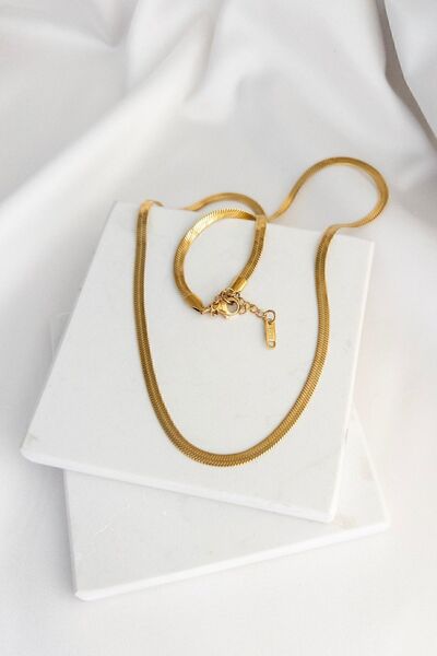 Karflake Gold İtalyan Model Zincir Zarif Çelik Kadın Kolye ve Bileklik Set