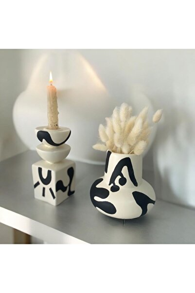 Luthien Σετ διακοσμητικό βάζο και κηροπήγιο με έθνικ σχέδιο