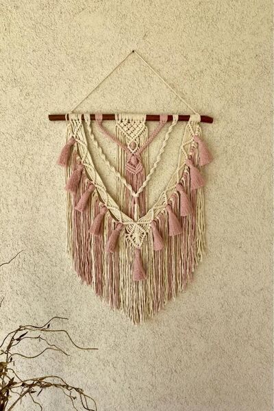 Floralmacramedesign Nil Yeşili Püsküllü El Yapımı Makrome Duvar Dekoru