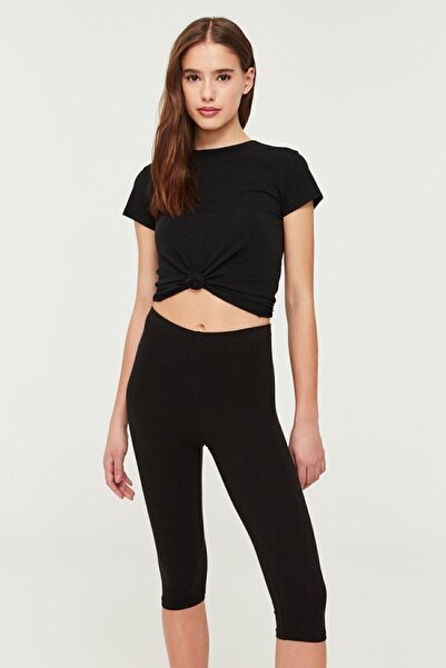 Vanessa Siyah Pamuklu Kapri Tayt