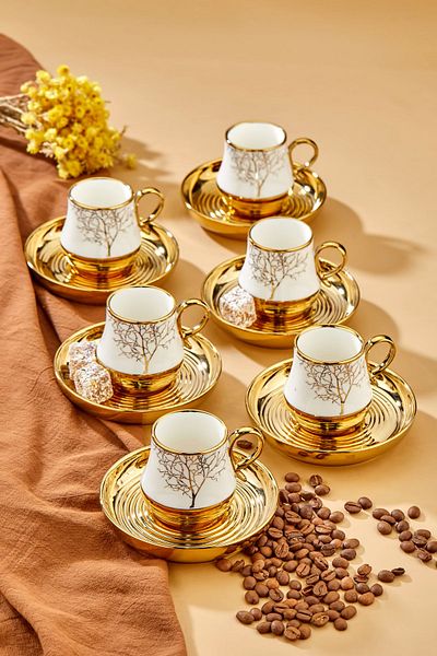 Vadi Autumn 6 Person Porcelain Patterned Coffee Cup Set