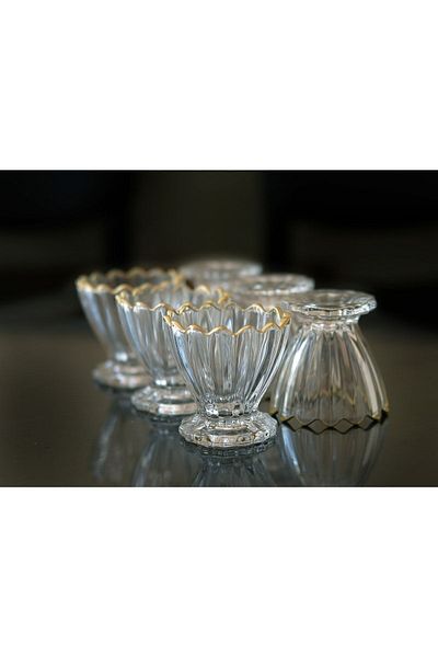 BLN DESIGN Glass 6-Piece Magnolia Ice Cream & Snack Bowl Set (golded)