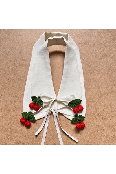 White Alamode Anne Kız Kiraz Motifli Krem Renk Yakalık Seti