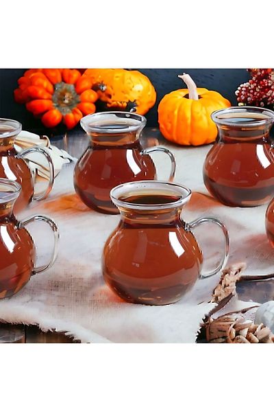 Keyfi Sepet Set of 6 Tea Cups with 180ml Borosilicate Glass Handles