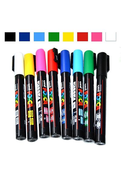Uni 0.9-1.3mm Professional Posca Marker - 8 Pack Primary Colors