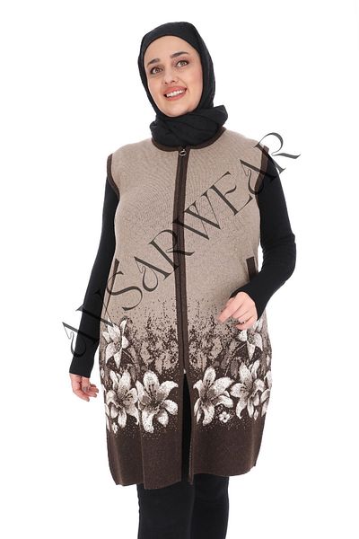 AVSARWEAR Floral Patterned Plus Size Vest with Pockets AVS-1701234399