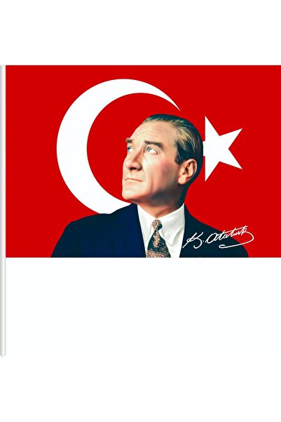 ZC Bayrak 70x105cm Atatürk İmzalı Raşel Kumaş Sopalı Türk Bayrağı– Dayanıklı ...
