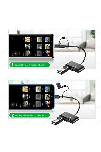 BK Teknoloji Type-c + Micro Usb 3in1 Otg + Sd-tf Kart Okuyucu