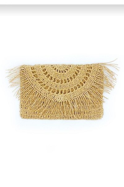Osee Ψάθινη τσάντα Raffia Knitted Portfolio Clutch Bag Beige