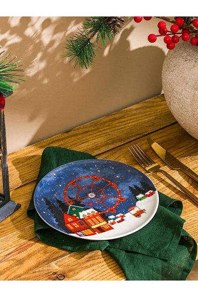 LC Waikiki New Year's Themed 19 cm Porcelain Plate - Presentation Holder
