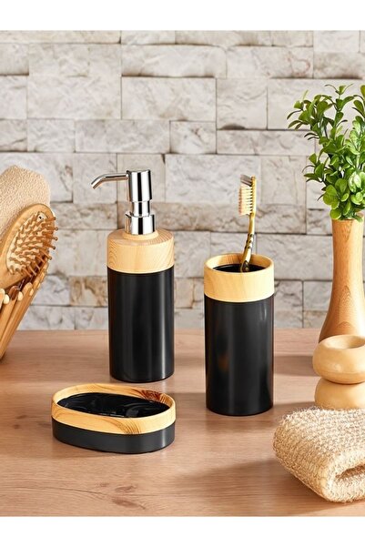Arbu Home Bamboo Patterned Set of 3 Bathroom Set Liquid Soap Dispenser Liquid...