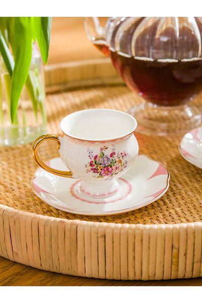 LC Waikiki Pear White - Small Flower Printed, 2-Person Porcelain Coffee Cup Set 80 ml