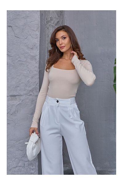 Elif Özbey Butik Μπεζ Crop Μπλούζα - Τετράγωνος Γιακάς