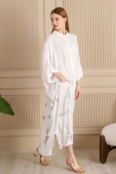 Eceyaman moda Women's White Plus Size Shirt Dress