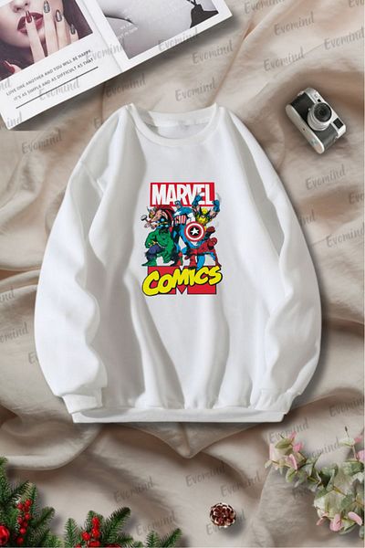 Evomind Marvel Printed Unisex Φούτερ για Ενήλικες και Παιδιά - Crew Neck