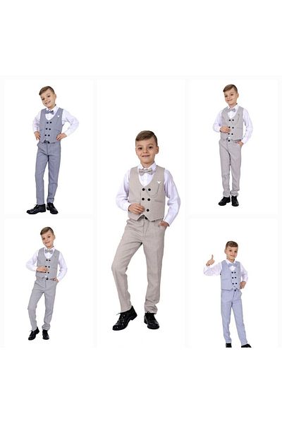 Terry Tuxedo Striped Suit for Boy - Bow Tie Chain with Vest