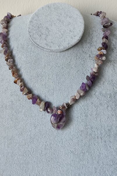 badeaccessories Sertifikalı Ametist Kırıktaş Doğaltaş Kalp Kolye