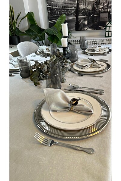 Decamor home 6-Piece Linen Textured Glittered Gray Napkin Fabric Napkin